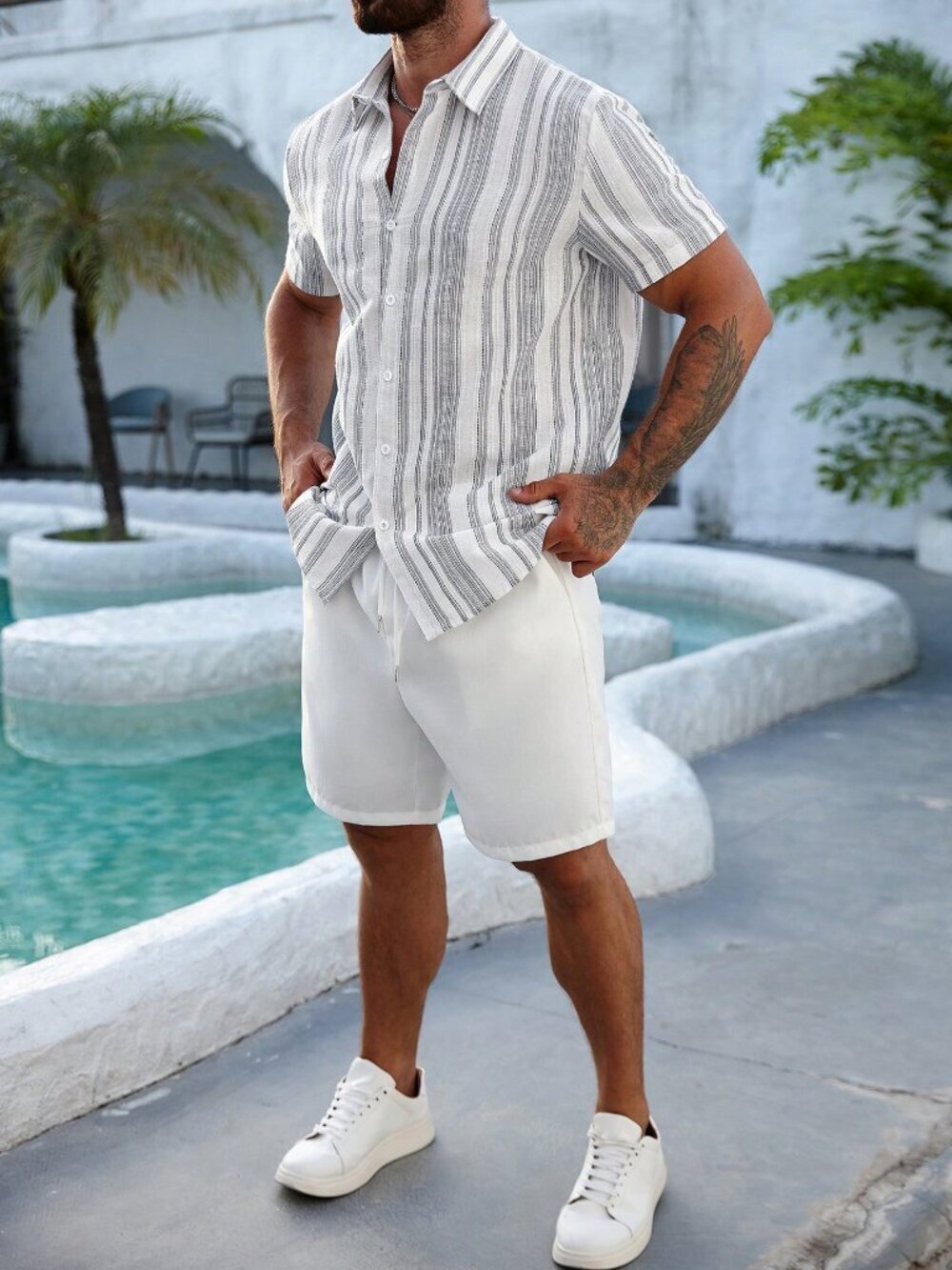 Multicolor Modern Men's Striped Front Button Short Sleeve Shirt – Casual Holiday - Picture 5 of 6